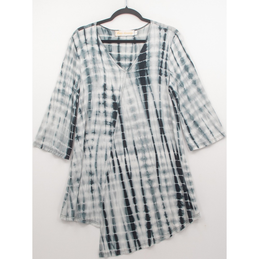 Diane Kennedy Tunic Top Womens Medium Gray Tie Dye Asymmetrical Boho Lagenlook